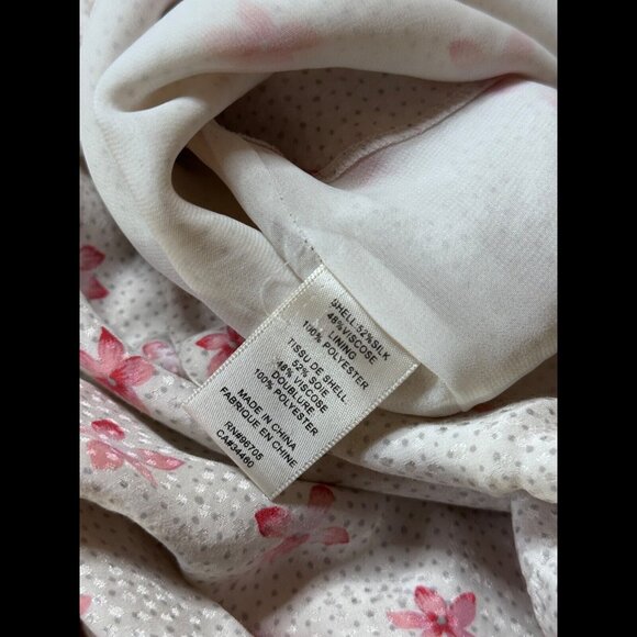 Rebecca Taylor Dress Medium V Neck Floral Pocket Metallic Polka Dot Ruffled Silk - Picture 10 of 10